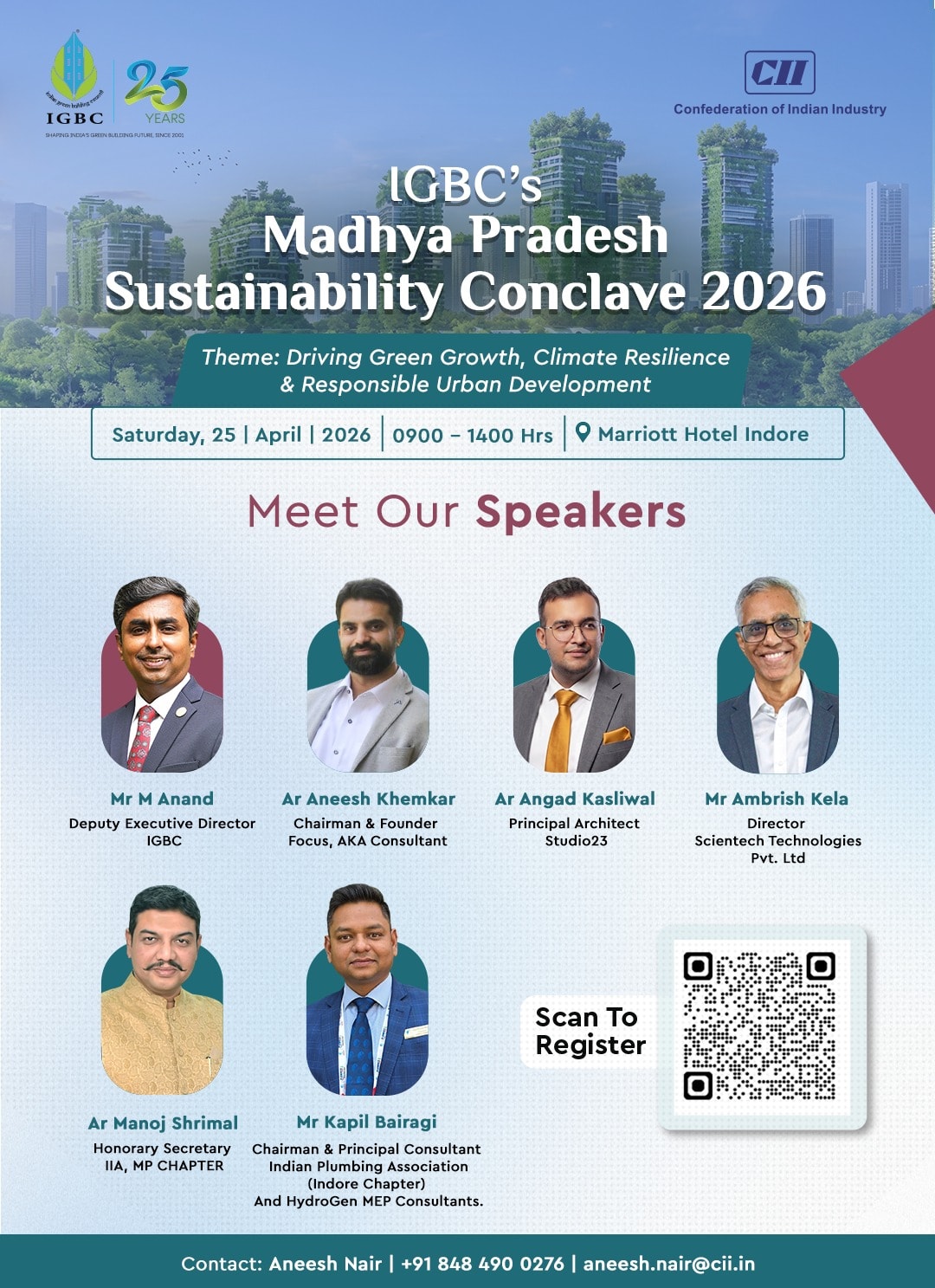 Indian Green Building Council — Ar. Angad Kasliwal appointed as IGBC Jury Member and Convener, January 2020