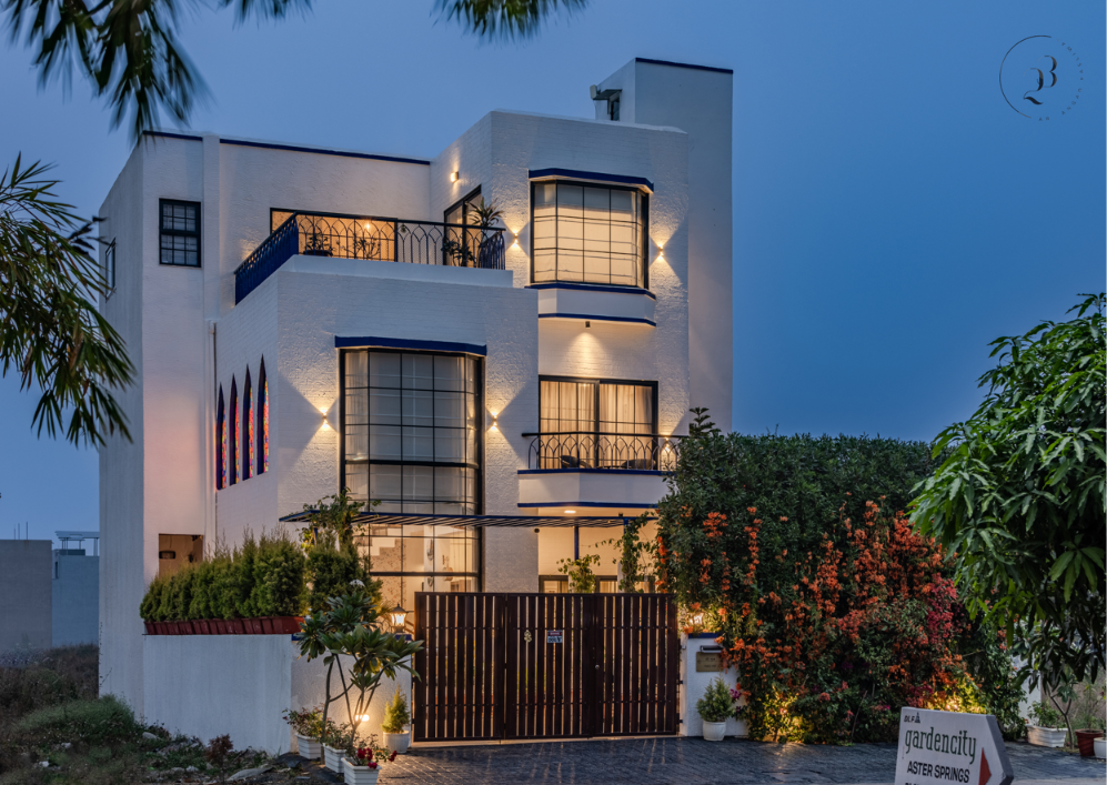 DLF Garden City Art Deco villa at dusk — Studio23, Indore